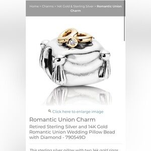 Pandora retired Romantic Union Charm with Gold Rings
